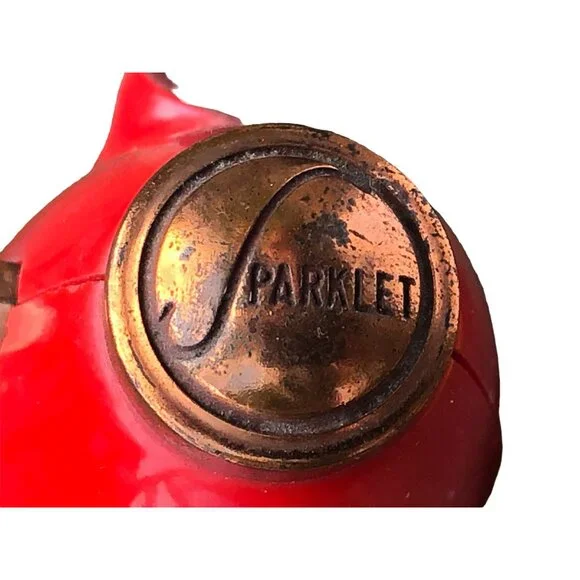 Vintage MCM Sparklets Selzer Bottle 12" Copper w Red Trim Bar Atomic Space Age - Picture 9 of 9